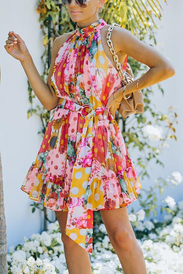 Chase The Sun Floral Print Belted Button Down Dress