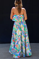 Like Fine Art Printed Strapless Elastic Waist Maxi Dress