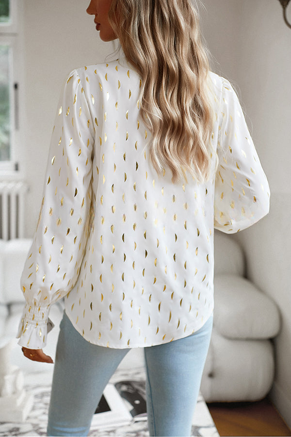 Printed V Neck Pullover Long Sleeved Shirt