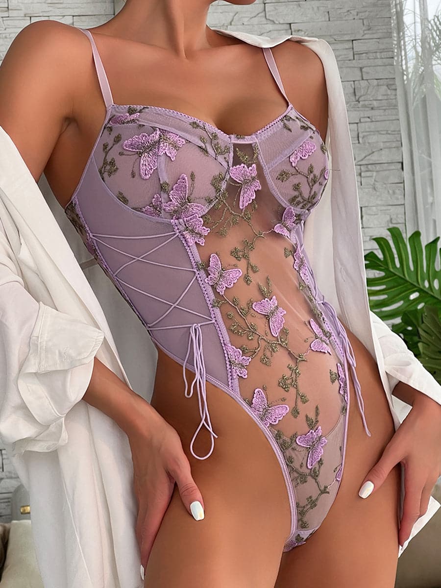 Lace Up Butterfly Embroidery Teddy MSL013