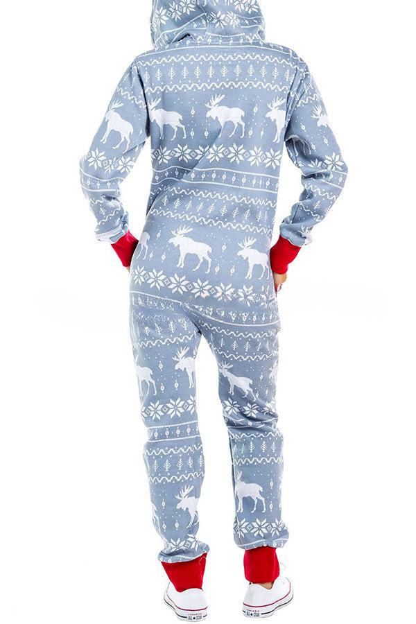 Loungewear-Overall mit Weihnachtsdruck, Reißverschlusstaschen und Kapuze