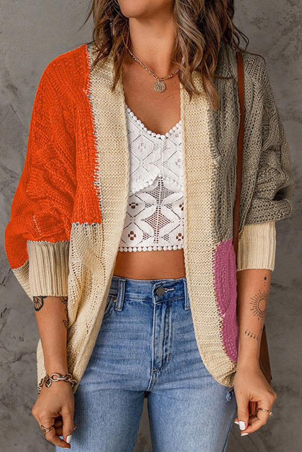 Paint Your Day Cable Knit Batwing Sleeve Multi Cardigan