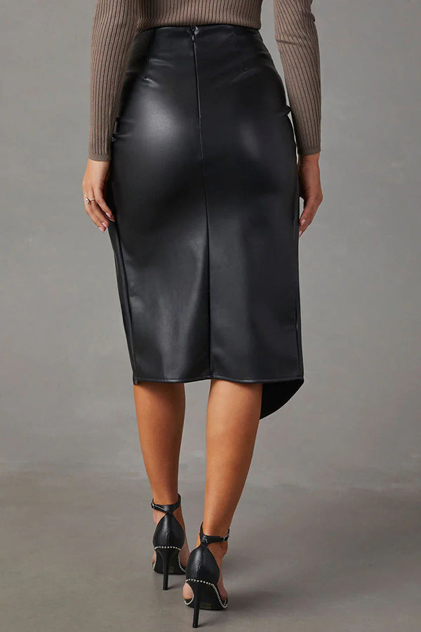 Like Wow Leather Twist Zip Skirt