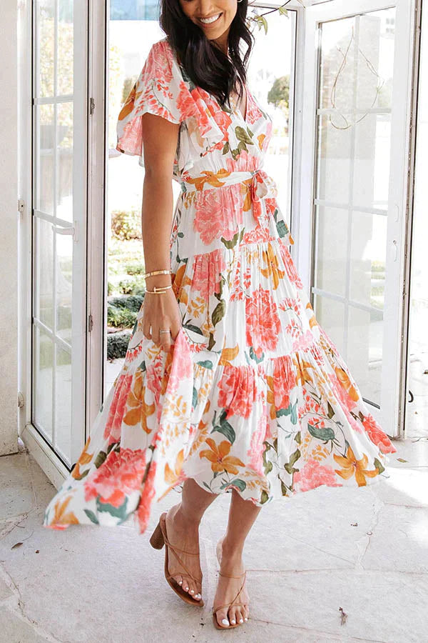 Melody of Summer Floral Ruffle Midi Dress