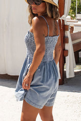 Easy Breezy Denim Smocked Pocketed Casual Romper