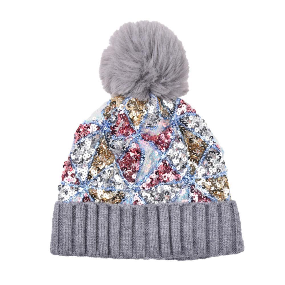 Sequined plush thickened warmth detachable knit hat