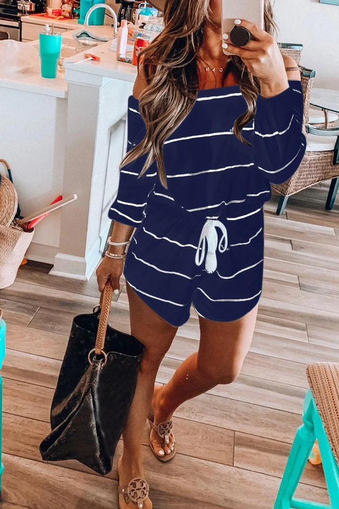 Off The Shoulder Striped Loose One-piece Romper