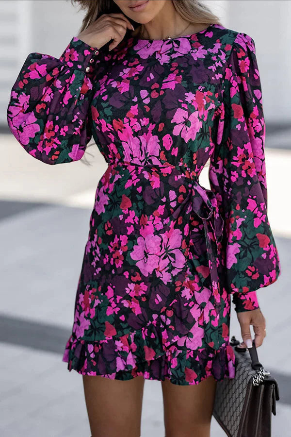 Autumn Bouquet Floral Wrap Mini Dress