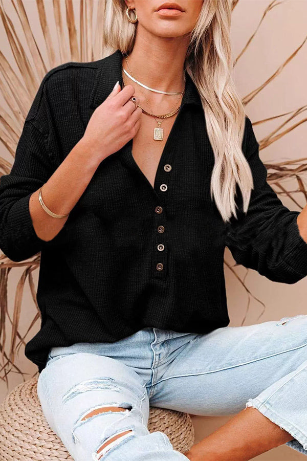 Casual Solid Color Long-sleeved Top Shirt