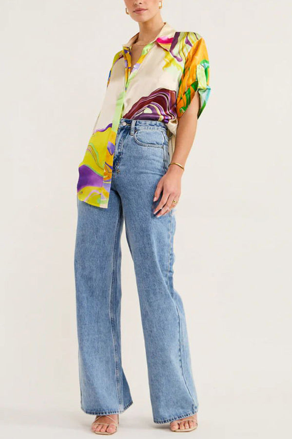 Elevate Your Resort Satin Multi Print Relaxed Blouse