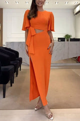 New Level of Beauty Bell Sleeve Cutout Waist Backless Maxi Dress