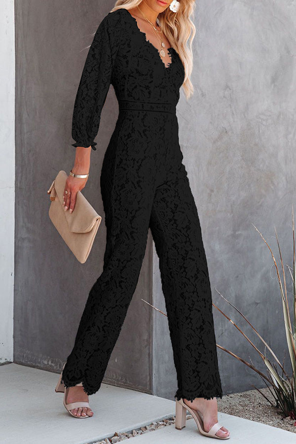 I Can't Resist Lantern Sleeve Lace Jumpsuit