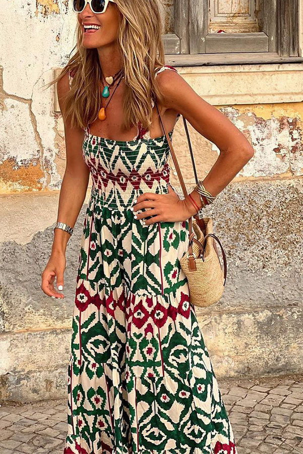 Timeless Beauty Printed Smocked Vacation Maxi Dress