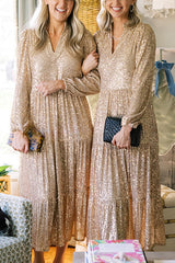 Shimmer and Shine Sequin Pocketed Tiered Party Holiday Midi Dress