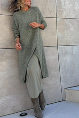 Whistling Winds Knit Center Front Slit Pullover Loose Midi Sweater