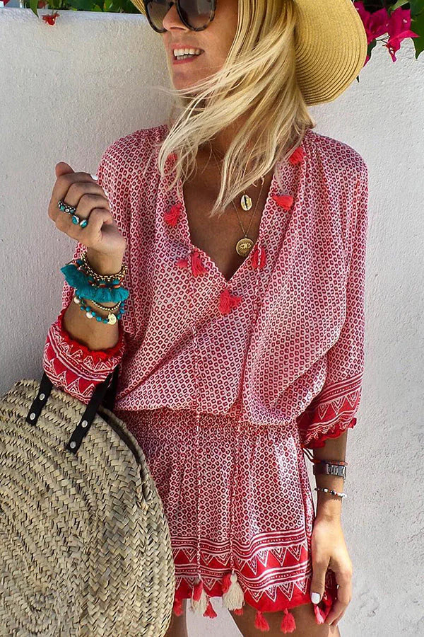 Field of Dreams Boho Printed Tassel Beach Dress