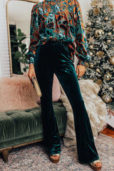 Glamour Galore Velvet High Waist Stretch Flare Pants