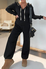 Cozy Days Long Sleeve Pocket Hooded Drawstring Jumpsuit