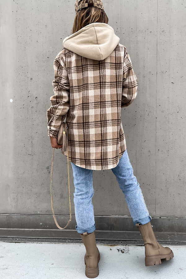 Women's Hooded Plaid Jacket Coat