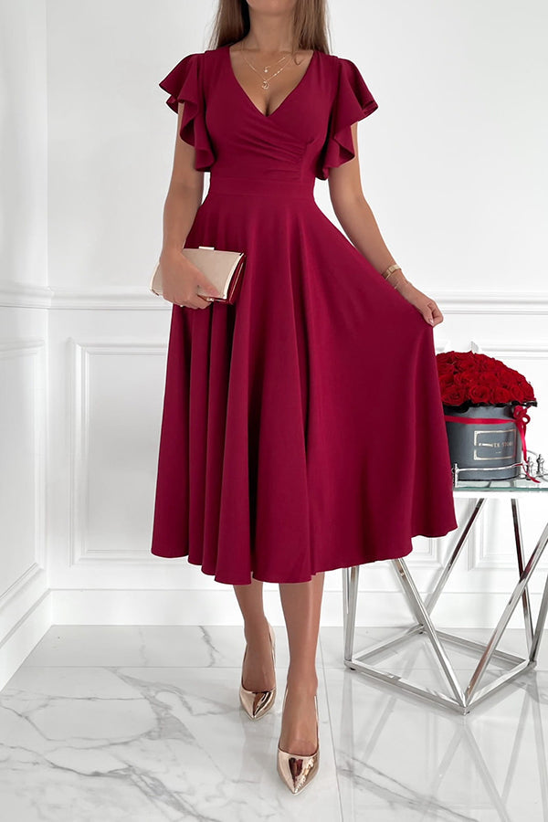 Certainly Chic Ruffle Sleeves Midi Dress