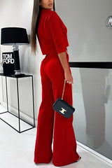 Classic Elegant Statement Loose-cut Shirt and High Rise Wide Leg Pants Set