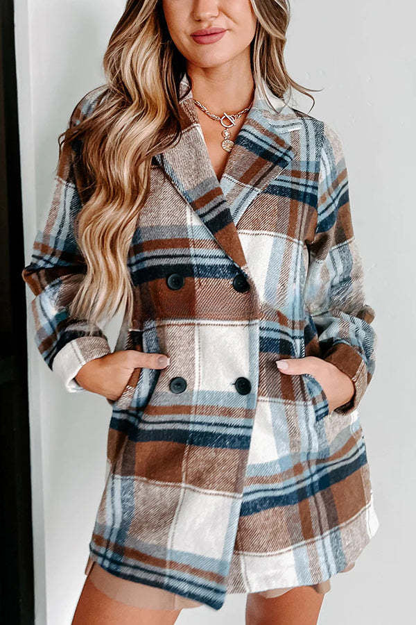 Fall Is Calling Plaid Pocketed Lapel Blazer Shacket