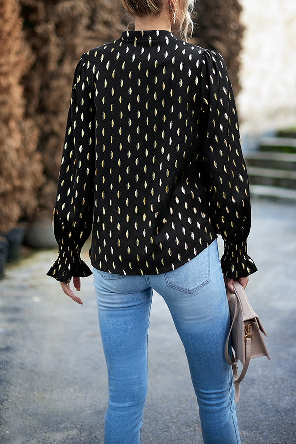 Printed V Neck Pullover Long Sleeved Shirt