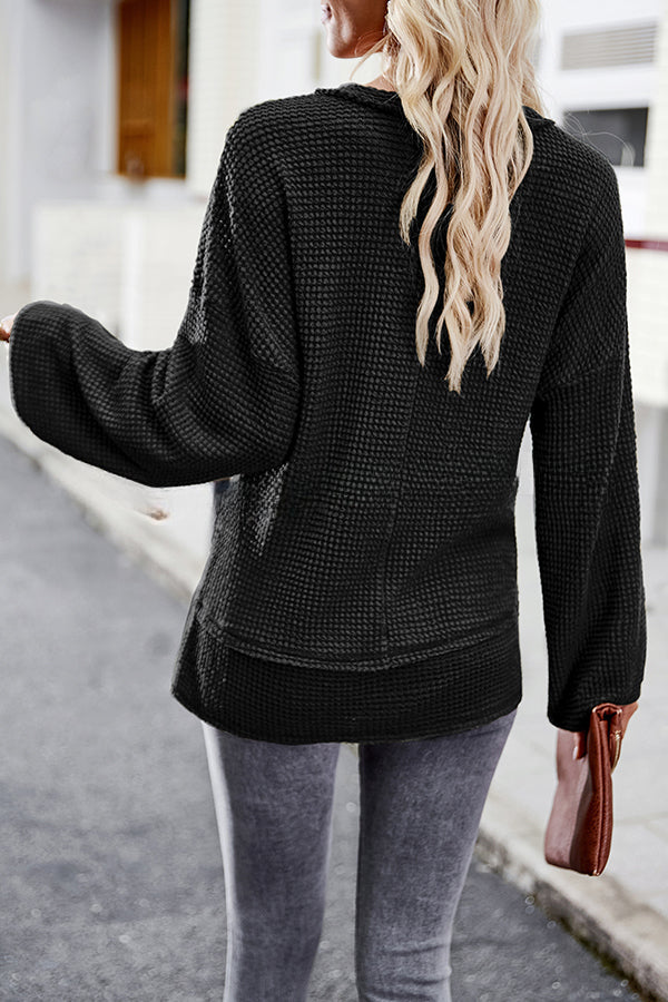 Snao V Neck Knitted Patchwork Pocket Long Sleeve Top