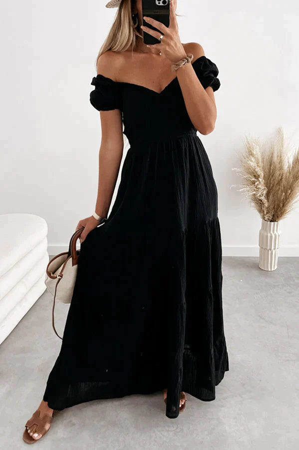 Blissful Moment Puff Sleeve Backless Maxi Dress