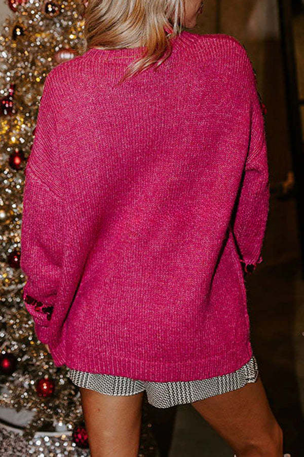 Feel Festive and Cozy Knit Sequin Loose Pullover Sweater