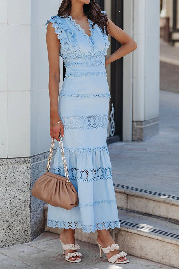 Be The One Crochet Lace Tiered Midi Dress