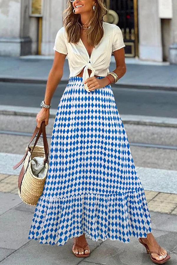 Coastal Charisma Printed Elastic Waist Maxi Skirt