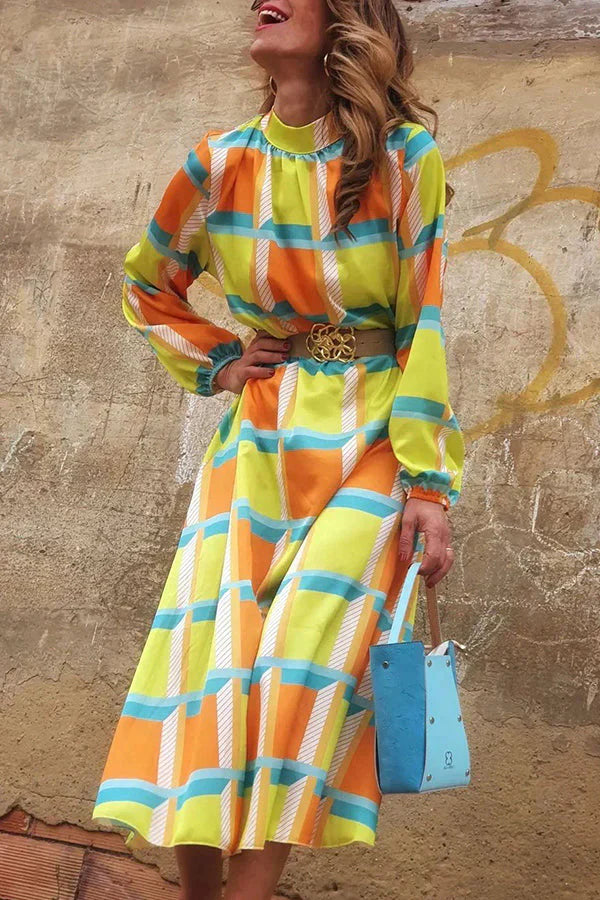 Same Situation Colorblock Printed Midi Dress