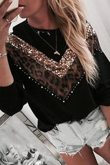 Sequined Leopard Panel Top