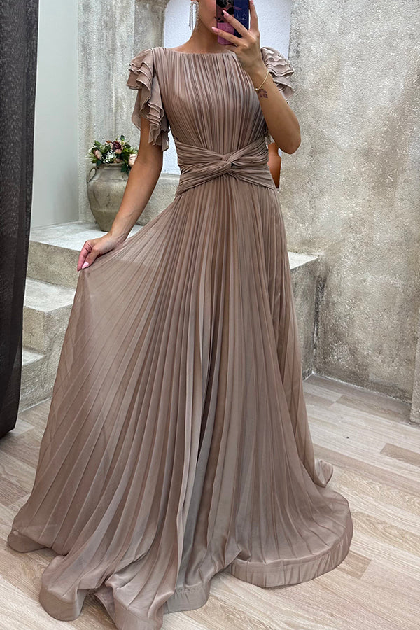 Fashion Elegant Queen Pleated Ruffle Sleeve Cross Waist Maxi Dress