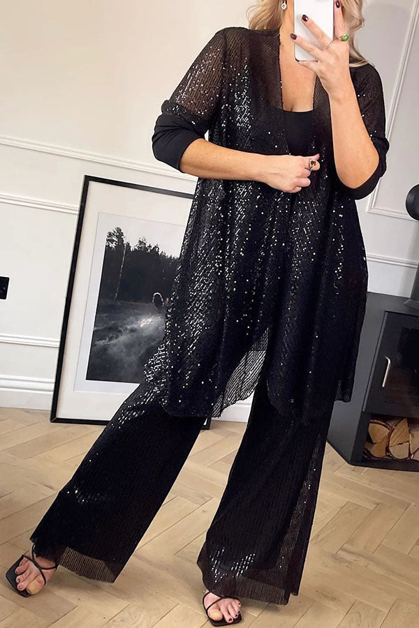 Be The Show Star Sequin Elastic Waist Pocketed Flare Pants