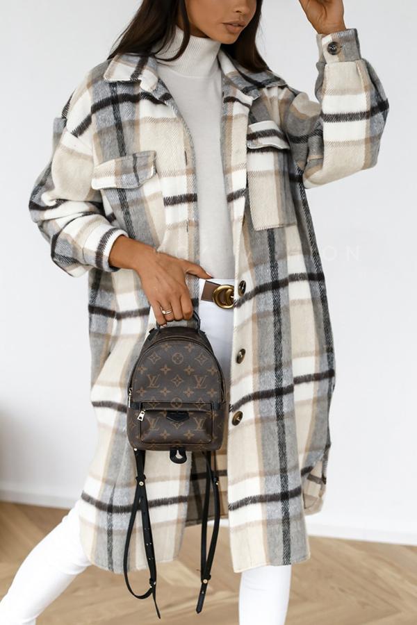 Women's  Woolen Plaid Trench Coat