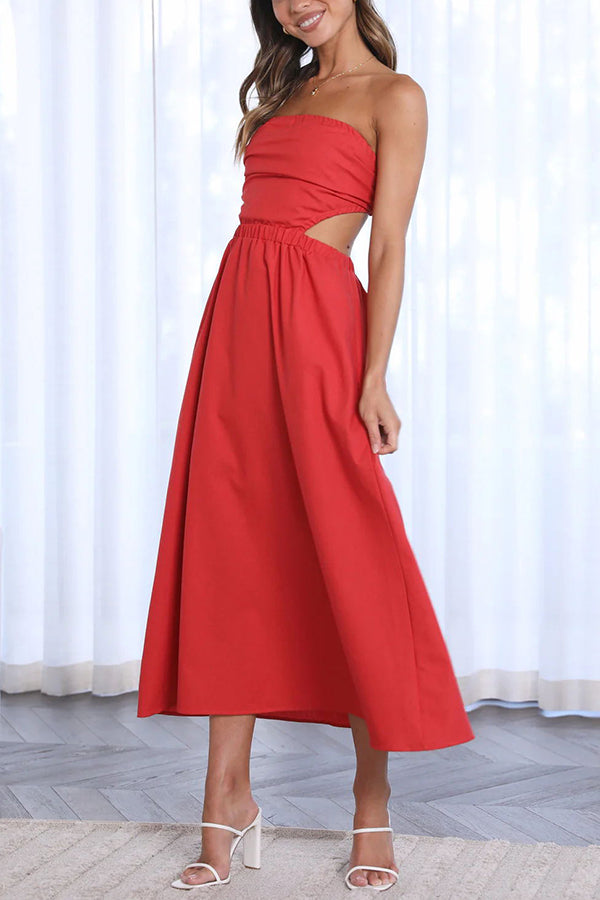 Fun Memories Strapless Pocketed Elastic Waist Midi Dress