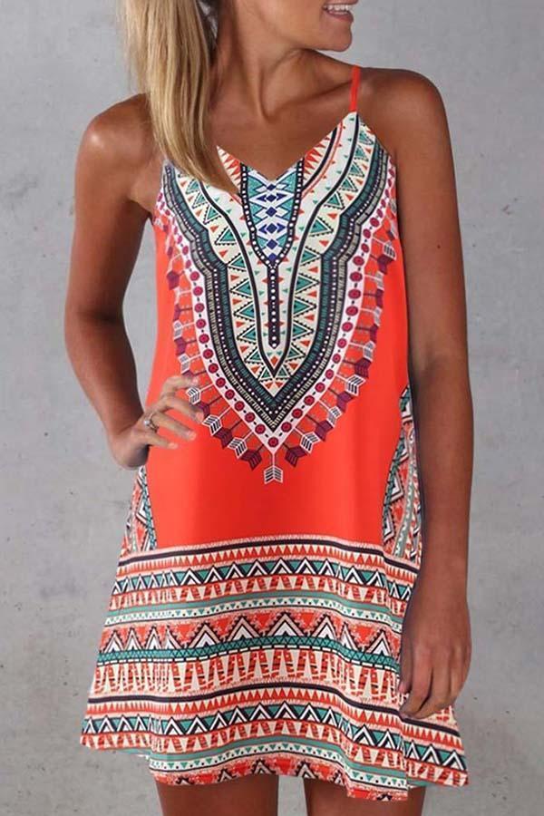 Sleeveless Tribal Print Spaghetti Strap Casual Wear Dress