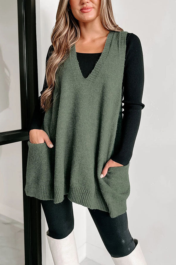 Fabulously Chic Knit Side Pocket Oversized Sweater Vest