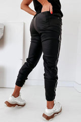 Liya Zipper Design Drawstring Ruched PU Pants