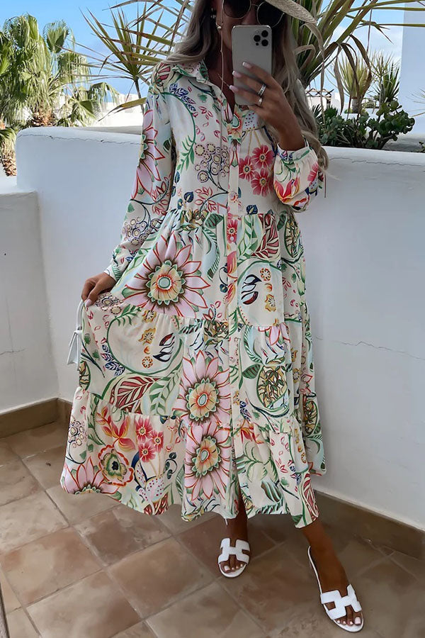 Hearing Music Floral Shirt Midi Dress