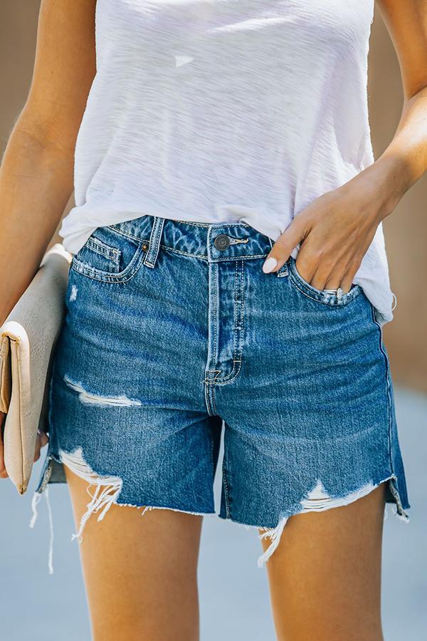 Pixie High Rise Distressed Denim Mom Shorts