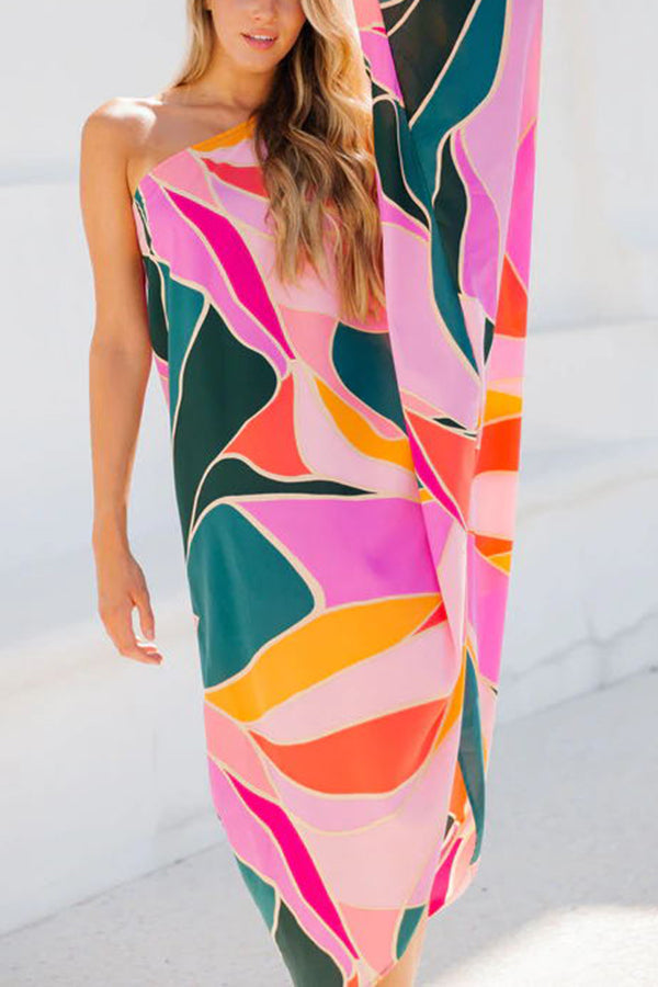 Dare To Love Multi Print One Shoulder Dress