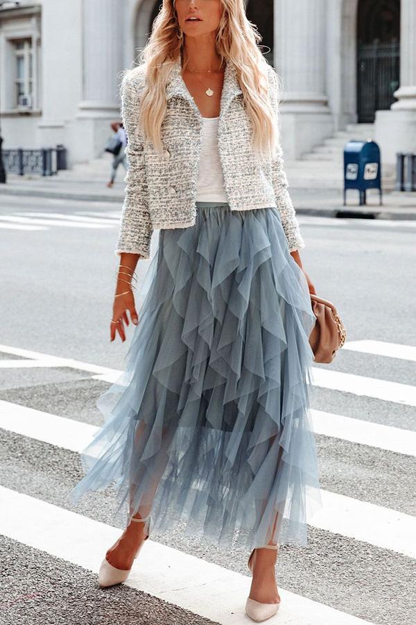 Glitz & Glammer Ruffle Tulle Midi Skirt