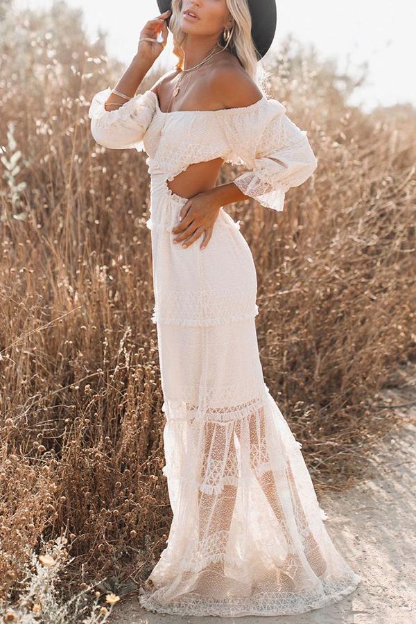 Enchant Dreams Off The Shoulder Tiered Cutout Maxi Dress