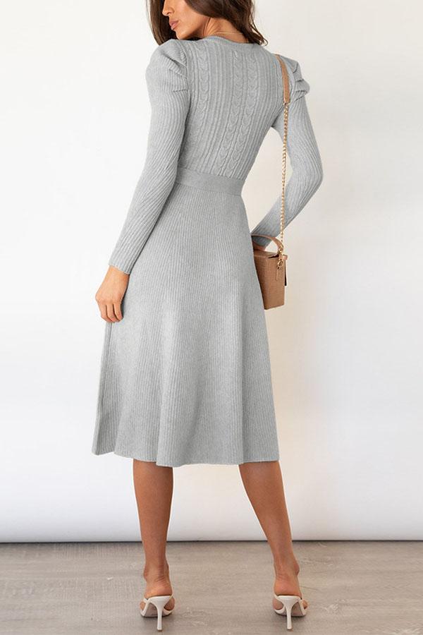 Bubble Long-sleeved Knitted Mid-length Dress