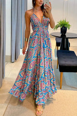 True Meaning Printed Backless Vacation Maxi Dress