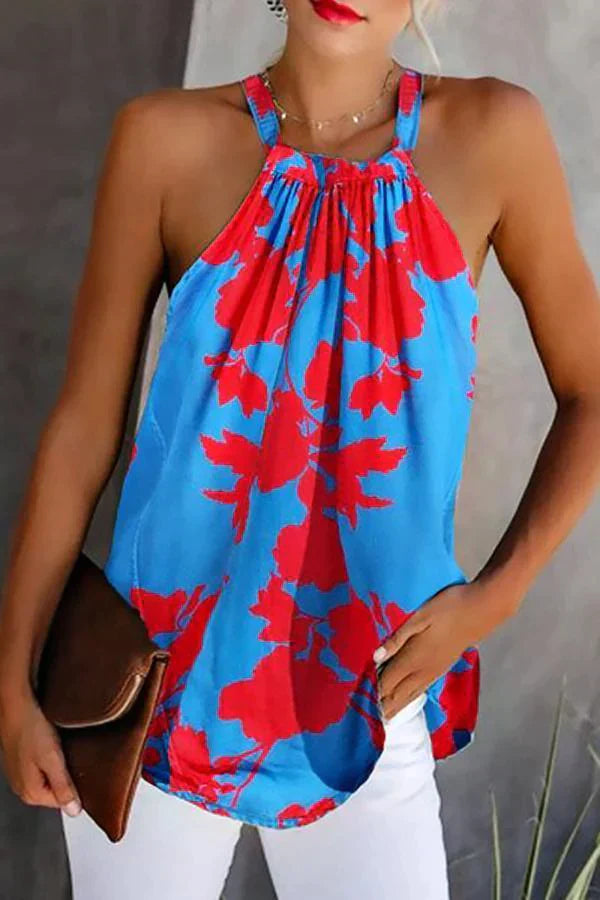 Printed Pleated Sleeveless Camisole