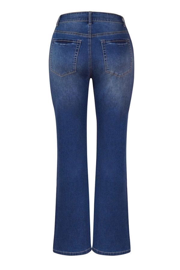 Slim-fit Ripped Multi-button Flared Jeans